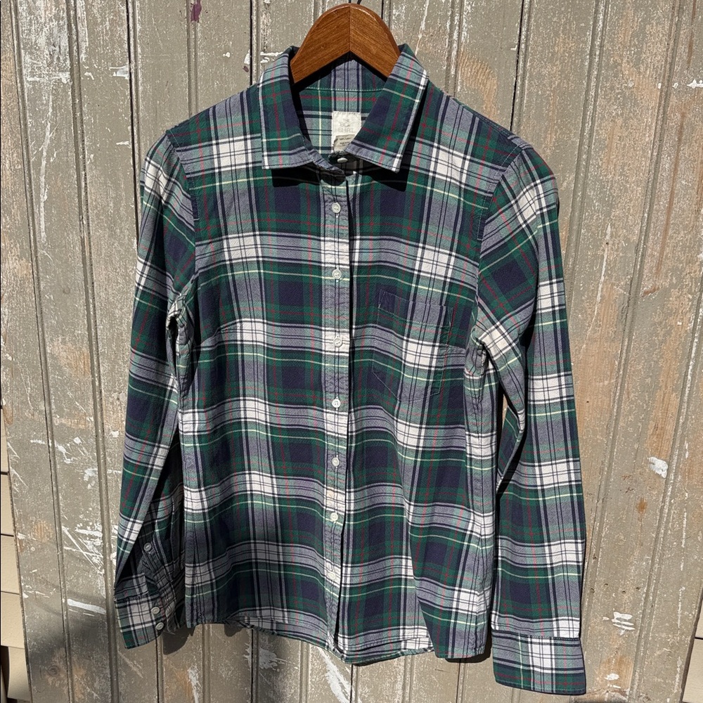 J. Crew Navy and White Plaid Button-Down Shirt